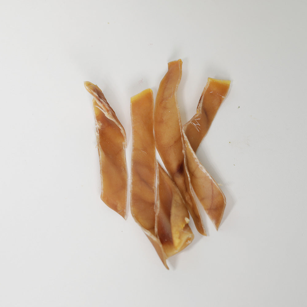 Top view Pig Ear stips dog treats for small dogs