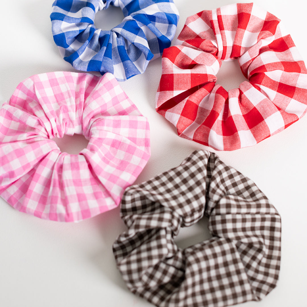 Gingham scrunchies in four colours