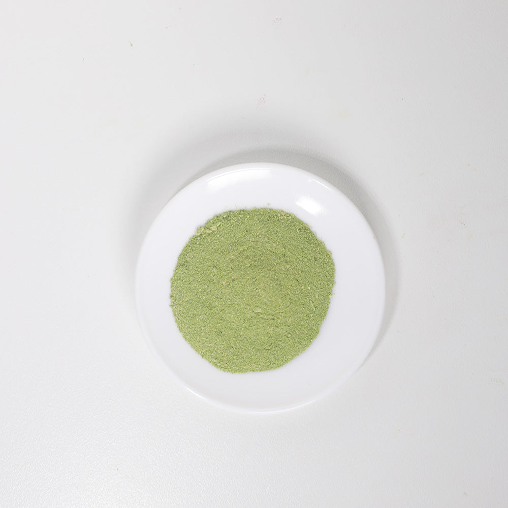 Top view of dehydrated Broccoli Sprinkles powder dog meal toppers and dog treat ideas