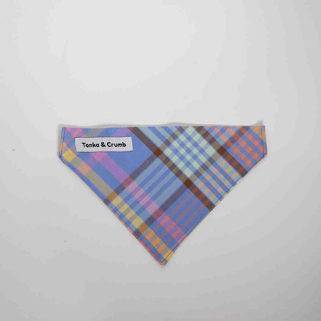 Blue multi check dog bandana