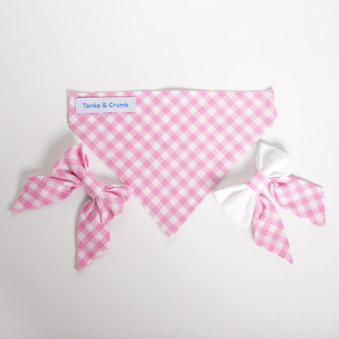 Pink gingham cat bandana with sailor bows