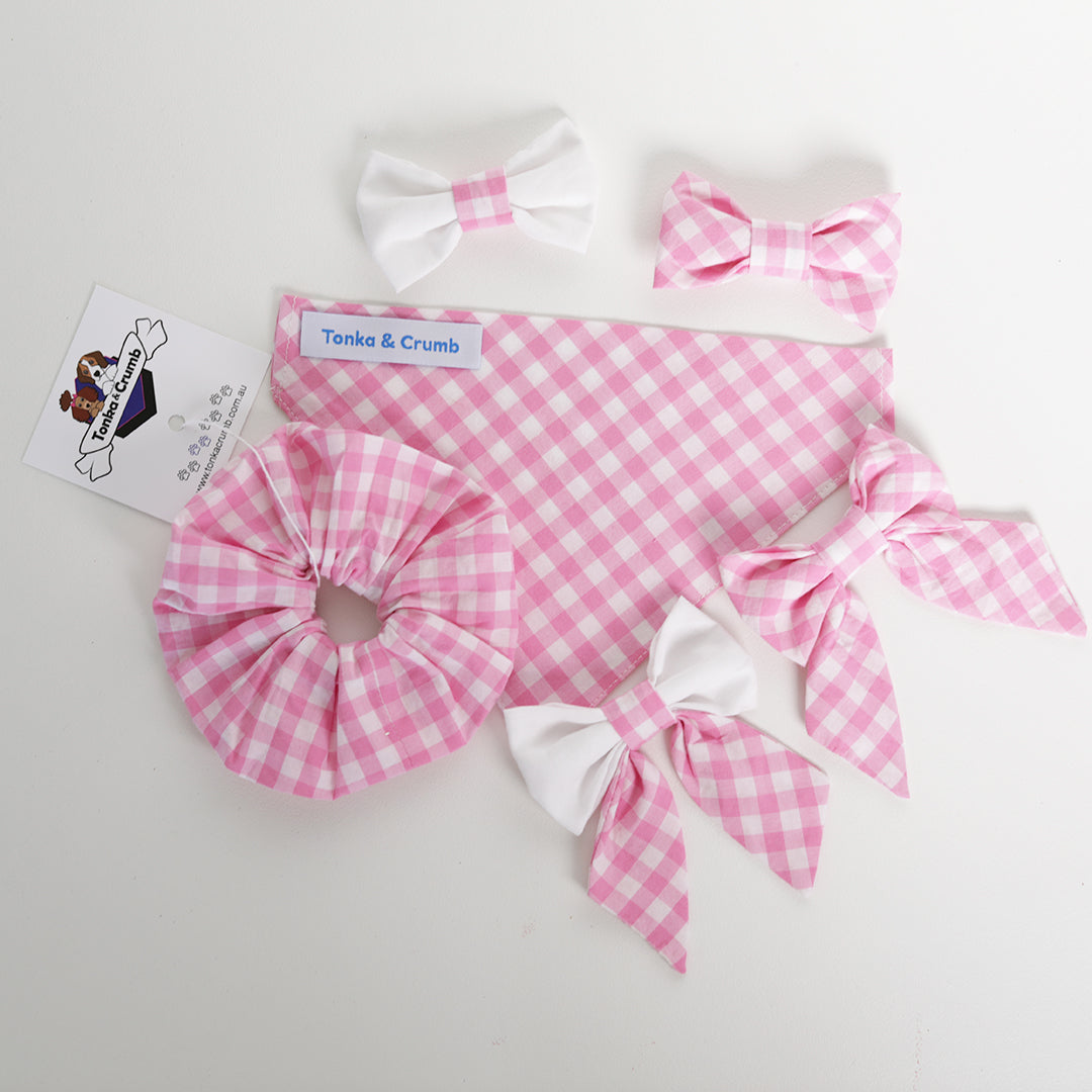 Pink gingham dog accessories