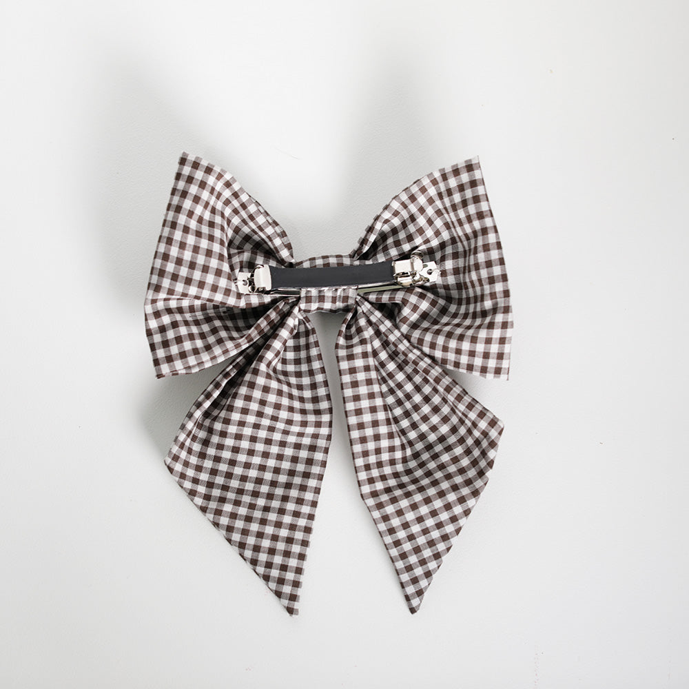 Women's hair bow in brown gingham back view