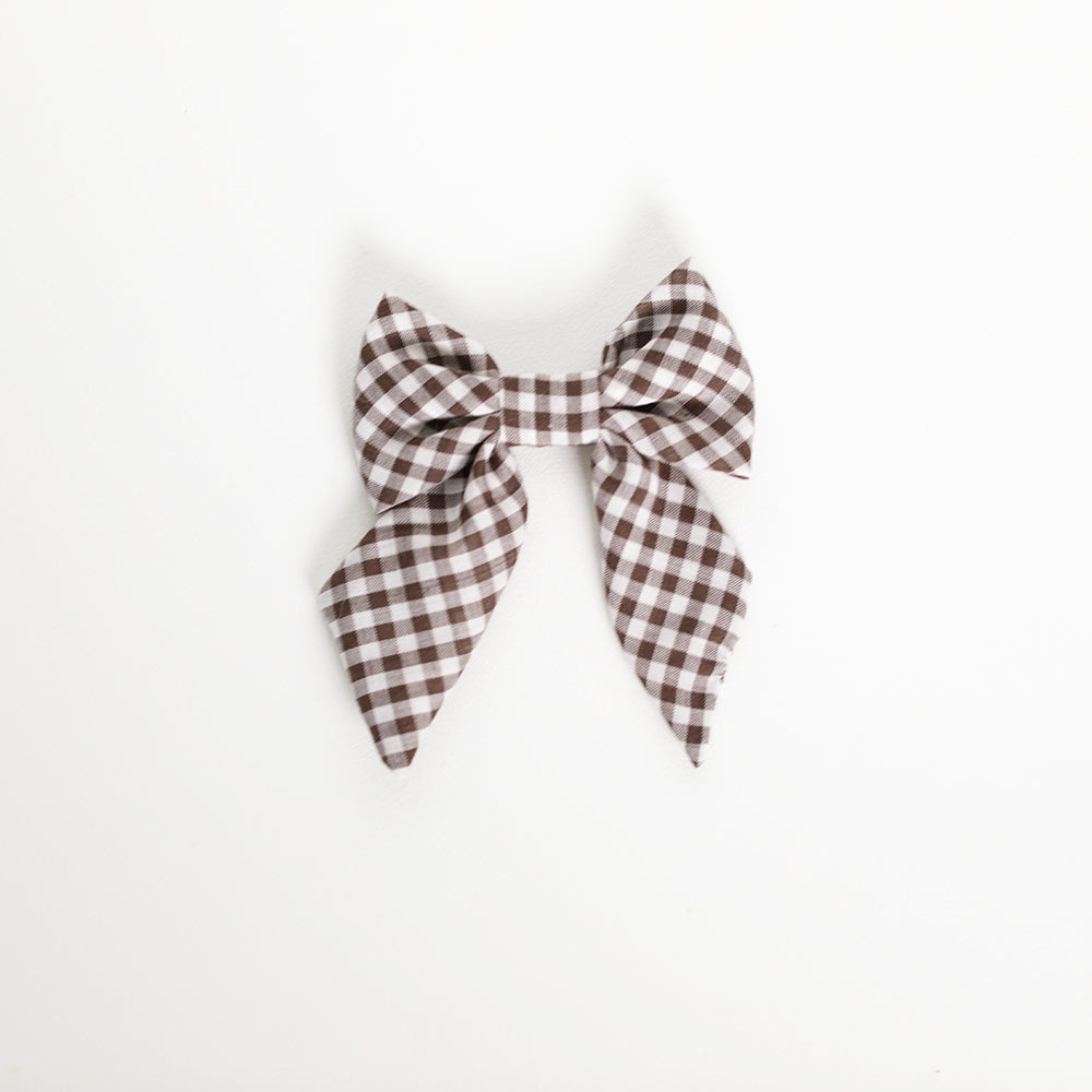 Pet Sailor bow in brown gingham dog accessory