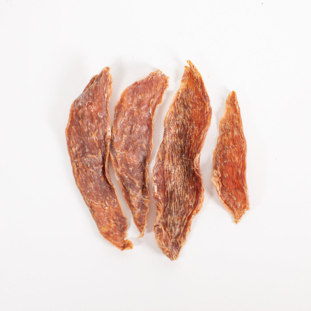 Top view of lean pork dehydrated and healthy dog treats single ingredient protein