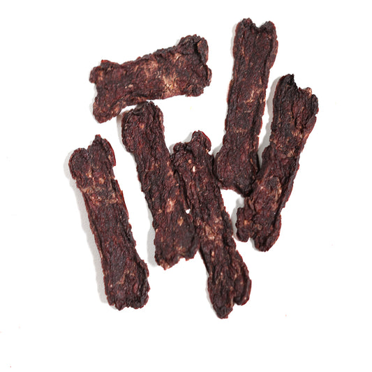 Top view Kangaroo Jerky dog treats and meal topper